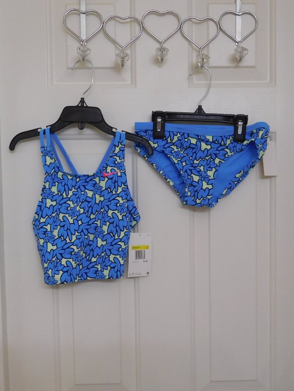 NWT 2pc Nike Pale Green Blue Logo Midkini Swimsuit sz Medium